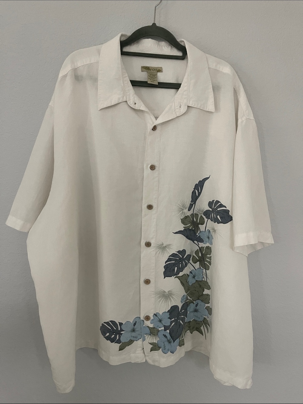 Islander 4XL White Linen Blend Hawaiian Camp Shirt Tropical Floral Big and Tall